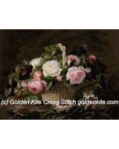 A Basket of Pink and White Roses with Honeysuckle (Johan Laurentz Jensen)