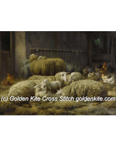 Sheep and Chickens in a Barn (Eugene Remy Maes)