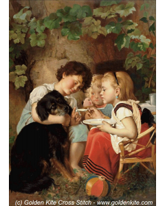 Three Children Feeding Dog (Carl Reichert)