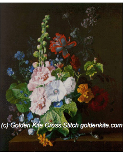 Hollyhocks and Other Flowers in a Vase (Jan van Huysum)