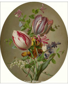 Bouquet of Vividly Striated Tulips, Round (Pierre Etienne Remillieux)