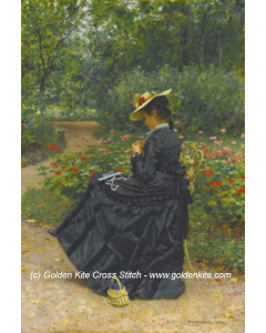 Woman Sewing in Garden (Marie-Francois Firmin-Girard)