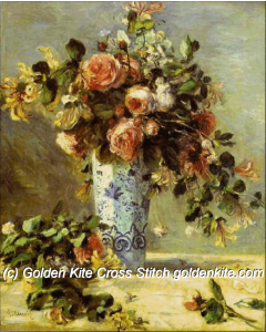 Roses and Jasmine in a Delft Vase (Pierre-Auguste Renoir)
